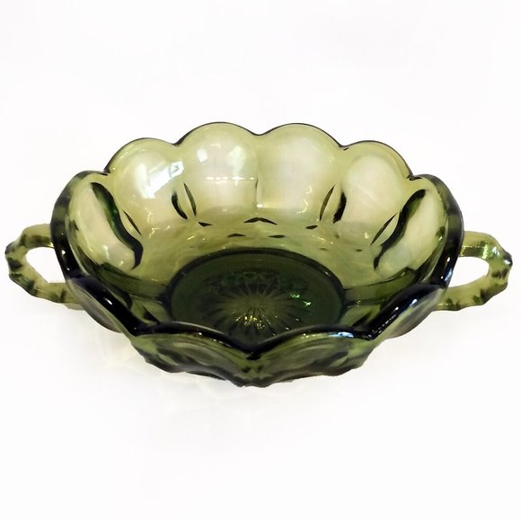 Vintage Anchor Hocking-Avocado Green-Double Handled Candy/Relish Dish - Picture 4 of 8